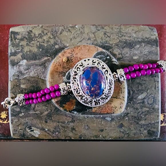 Karis Mojave Purple Turquoise Toggle Clasp Stainless Steel Bracelet - Picture 2 of 4